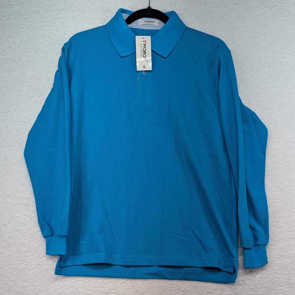 TwoRoy Long Sleeve Polo Shirt Menswear Collared Classic Casual Top L